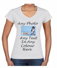 Load image into Gallery viewer, Create Your Own Ladies V-Neck T-Shirt - Add Text/Photo