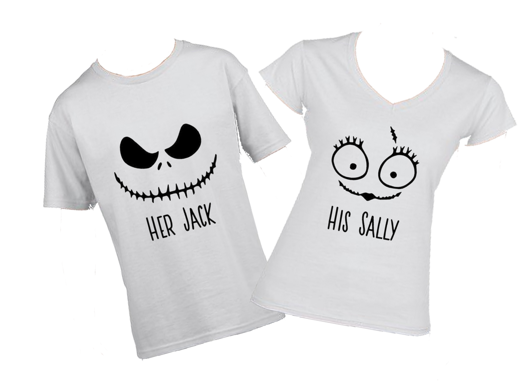 Matching Jack & Sally Tshirts - Halloween Tshirt; His & Hers: Mens, Ladies,