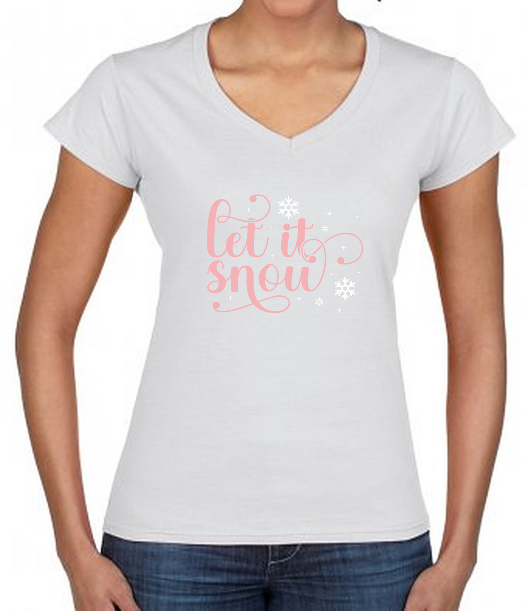 Ladies Christmas Tshirt - Let it Snow