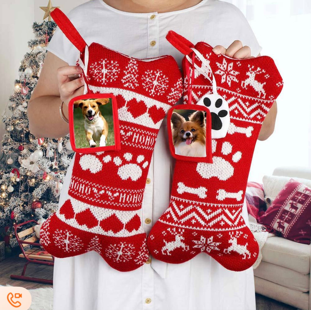 Personalised Pet Christmas Stocking with photo pocket