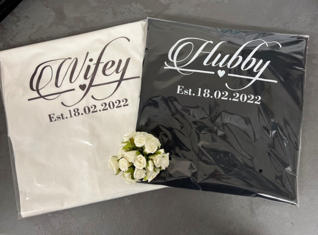 Hubby & Wifey Matching T-shirts Personalised