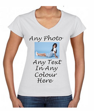 Load image into Gallery viewer, Create Your Own Ladies V-Neck T-Shirt - Add Text/Photo
